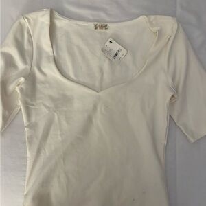 Free People Cream Short Sleeve Top